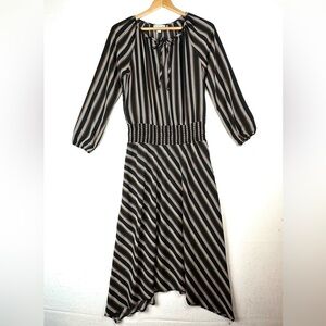 Veronica M Stripe Midi‎ Dress Asymmetrical Hem Office